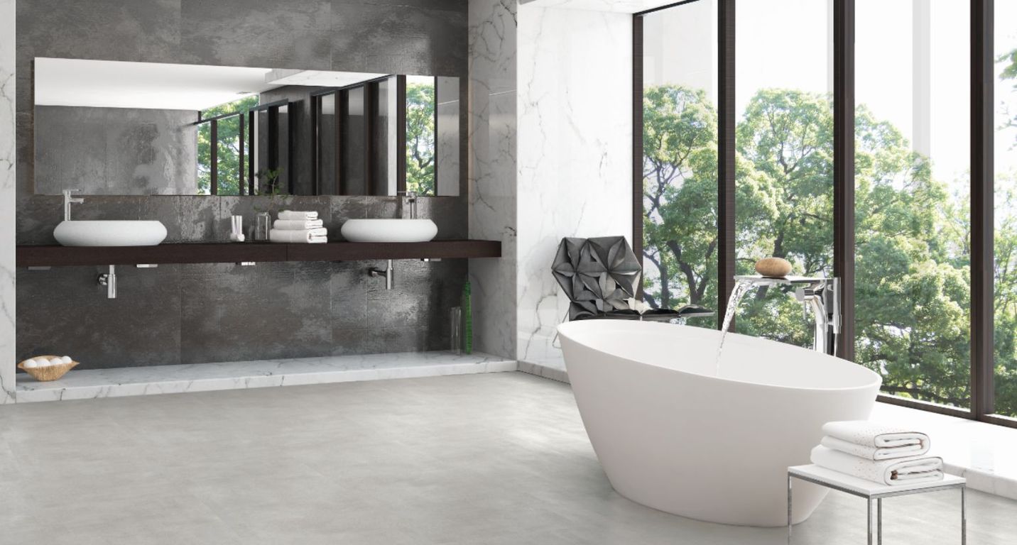 Sol stratifié FACTORY Faus, aspect Béton gris clair, dalle 60.10 x 118.30 cm