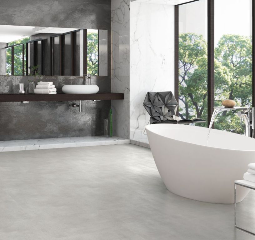 Sol stratifié FACTORY Faus, aspect Béton gris clair, dalle 60.10 x 118.30 cm