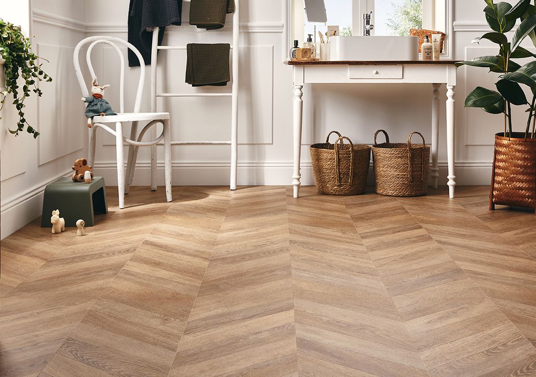 Sol stratifié POINT HONGRIE Faus, aspect Marqueterie naturel, dalle 29.34 x 118.40 cm