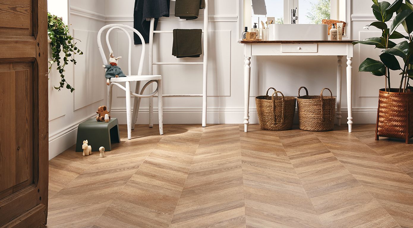 Sol stratifié POINT HONGRIE Faus, aspect Marqueterie naturel, dalle 29.34 x 118.40 cm