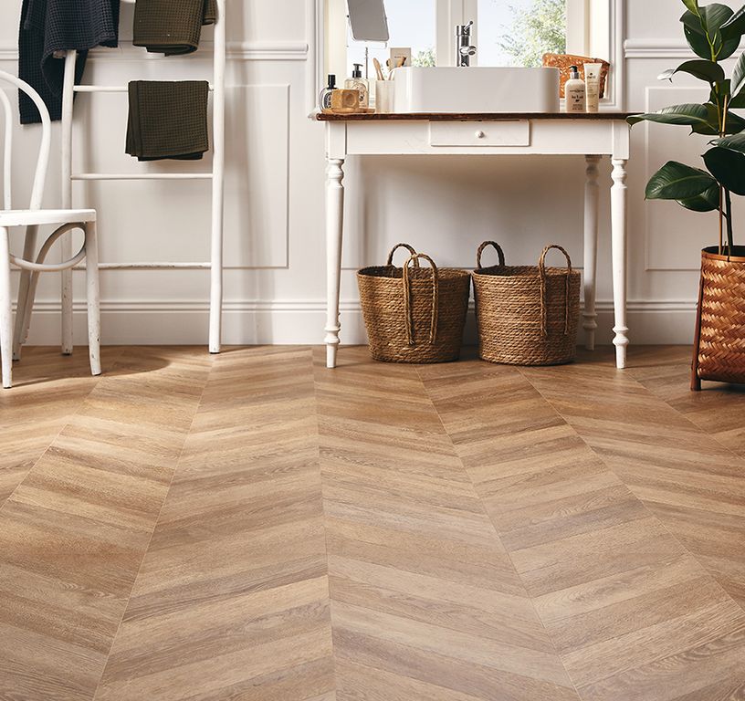 Sol stratifié POINT HONGRIE Faus, aspect Marqueterie naturel, dalle 29.34 x 118.40 cm