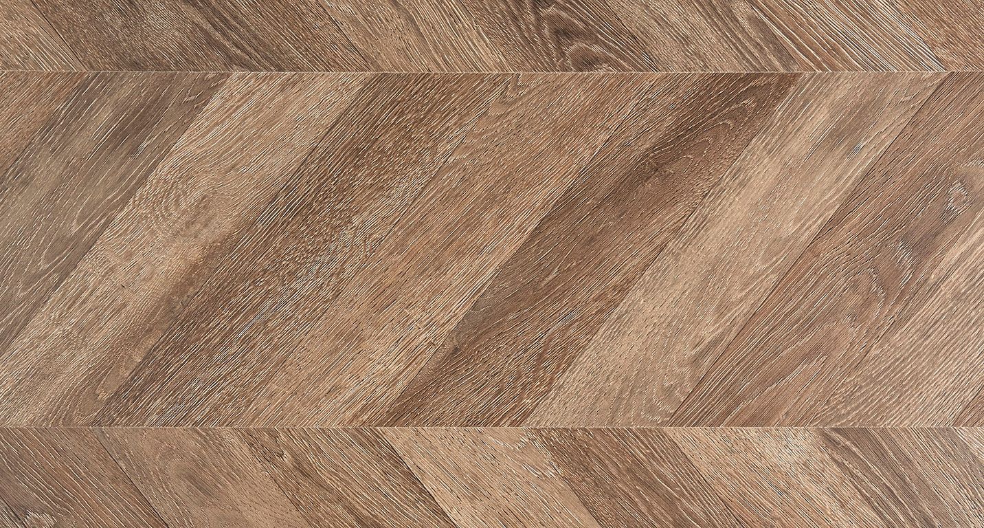 Sol stratifié POINT HONGRIE Faus, aspect Marqueterie marron, dalle 29.34 x 118.40 cm