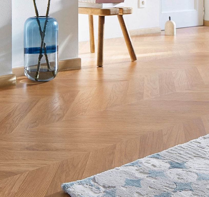 Sol stratifié POINT HONGRIE Faus, aspect Marqueterie miel, dalle 29.34 x 118.40 cm