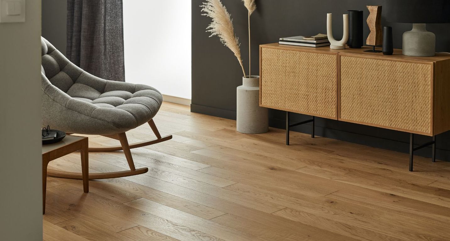 Parquet contrecollé MAJESTE 139 CHENE AUTHENTIQUE, chêne miel, verni, larg. 13.90 cm