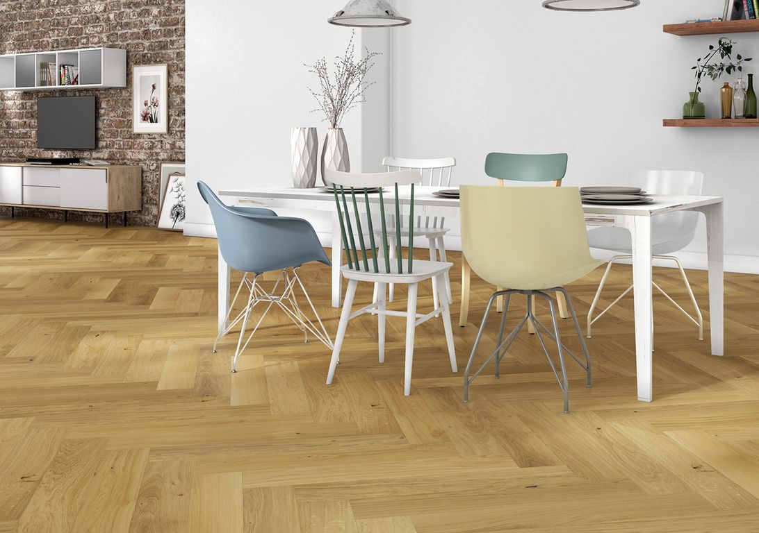 Parquet contrecollé CASTELLA 139 CHENE AUTHENTIQUE, chêne naturel, verni, larg. 13.90 cm