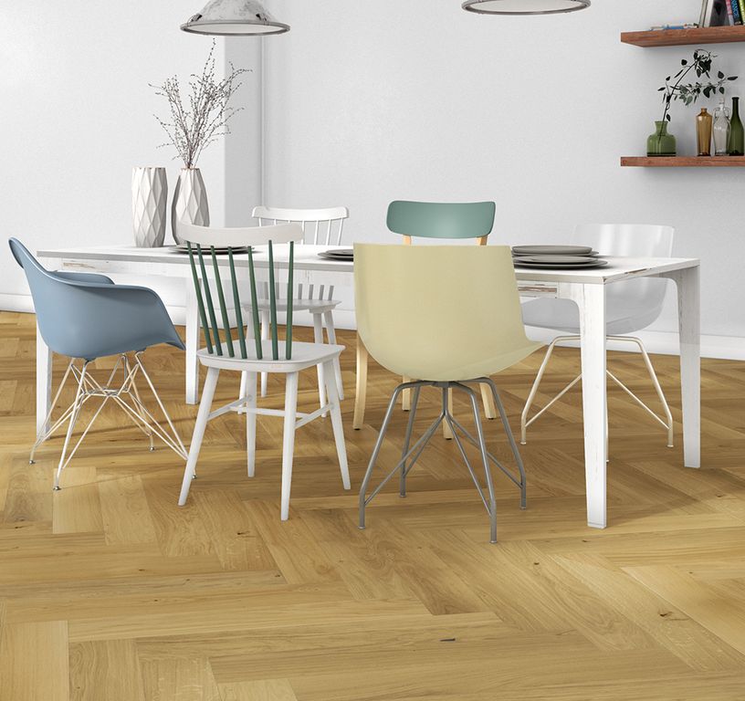 Parquet contrecollé CASTELLA 139 CHENE AUTHENTIQUE, chêne naturel, verni, larg. 13.90 cm