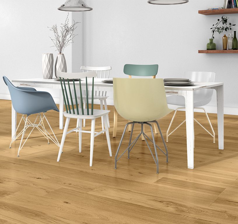 Parquet contrecollé MAJESTE 184 CHENE AUTHENTIQUE, chêne marron moyen, verni, larg. 18.40 cm