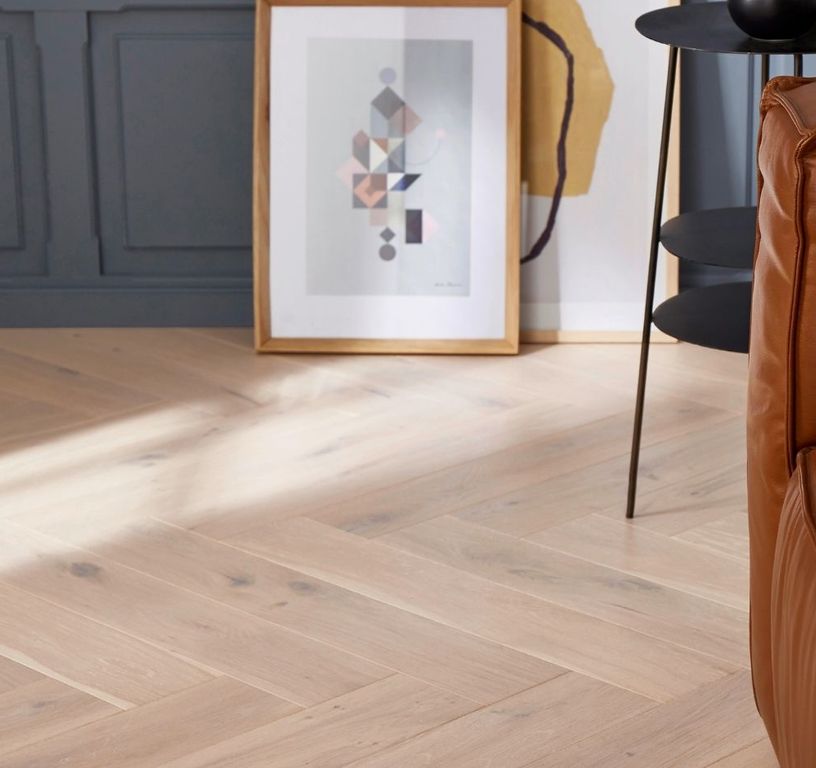 Parquet contrecollé CHAMBORD 130 CHENE AUTHENTIQUE new clic, chêne blanc, verni, larg. 13.00 cm