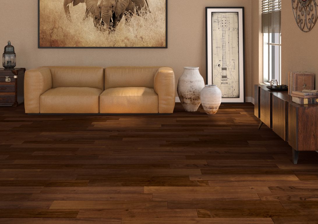 Parquet contrecollé TECK 2 COUCHES 120 VERNI, teck naturel, verni, larg. 12.00 cm