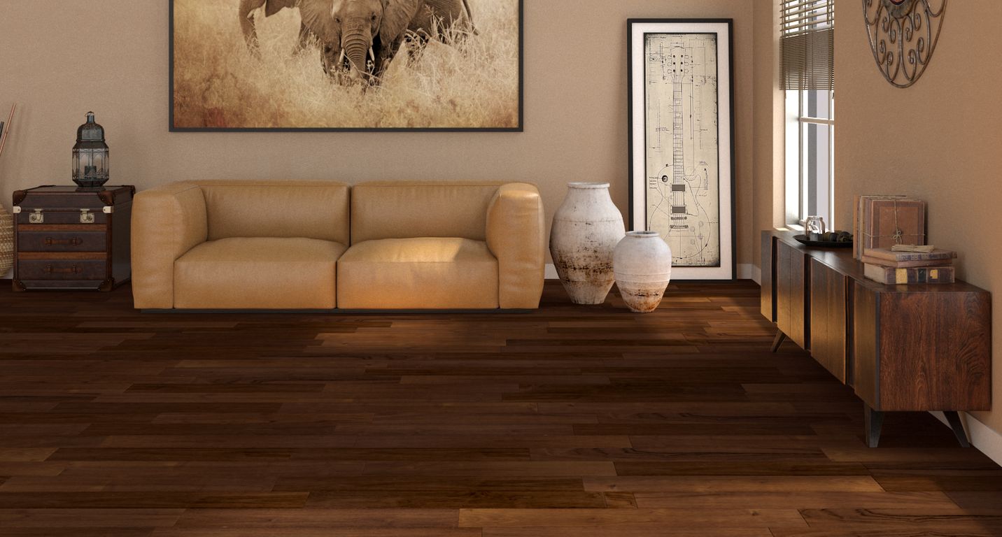 Parquet contrecollé TECK 2 COUCHES 120 VERNI, teck naturel, verni, larg. 12.00 cm