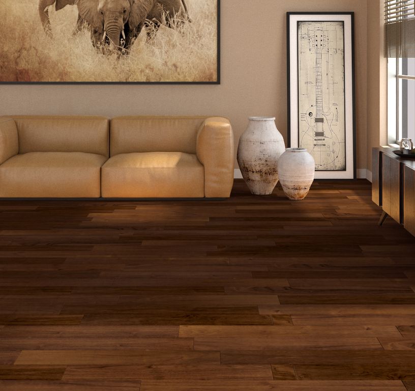 Parquet contrecollé TECK 2 COUCHES 120 VERNI, teck naturel, verni, larg. 12.00 cm