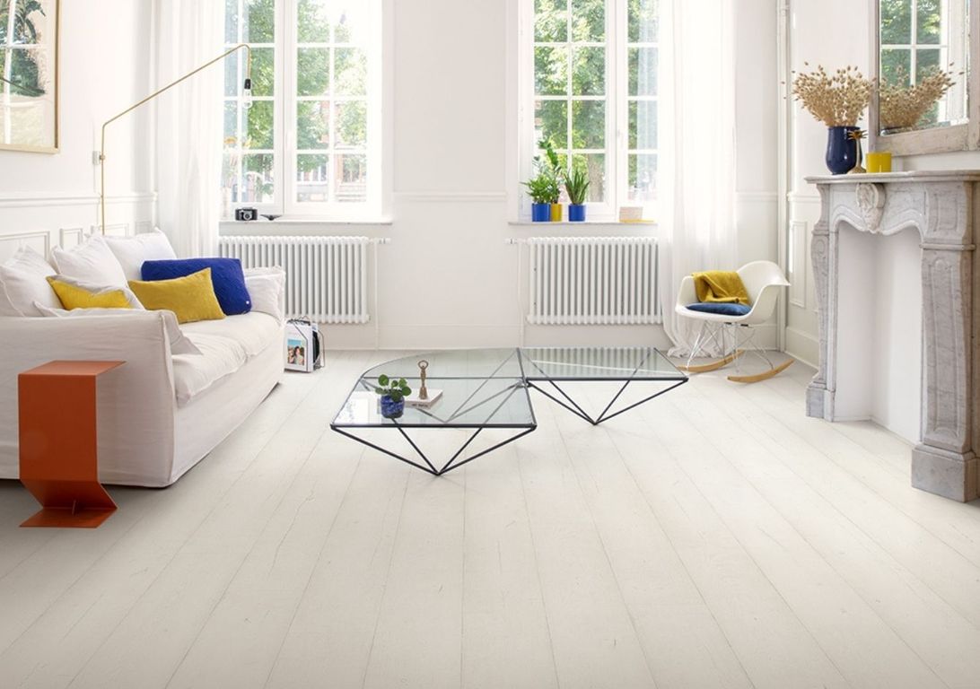 Sol stratifié CAPTURE Quick Step, aspect Bois peint blanc, lame 21.20 x 138.00 cm