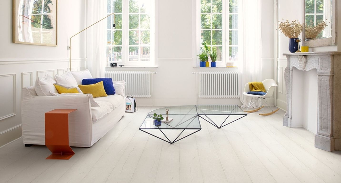 Sol stratifié CAPTURE Quick Step, aspect Bois peint blanc, lame 21.20 x 138.00 cm