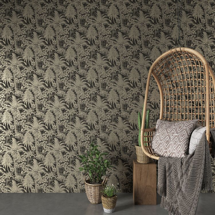 Papier peint SAUVAGE Rasch, Vinyle sur intissé décor Floral / Végétal, noir