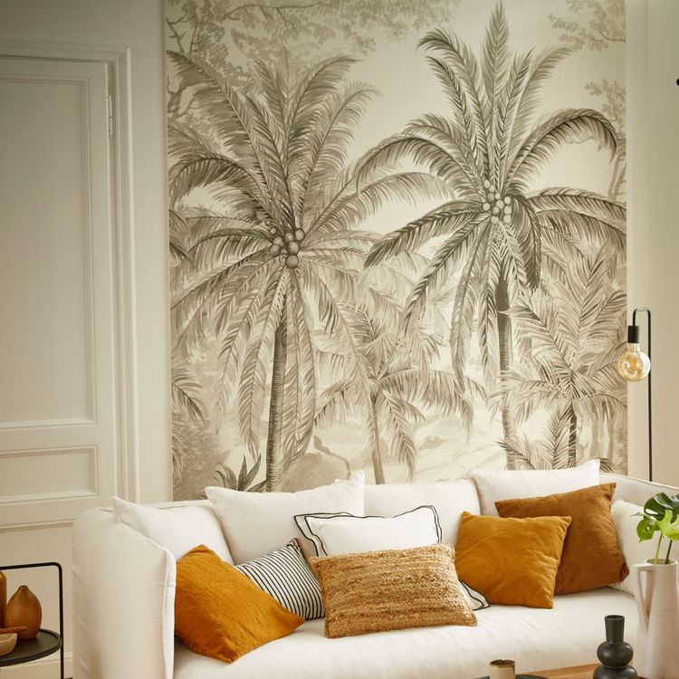 Papier peint Panoramique MARABAS , 100% Intissé décor Floral / Végétal, noir