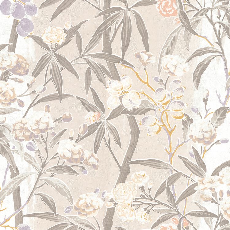 Papier peint TAHER , Vinyle sur intissé décor Floral / Végétal, beige