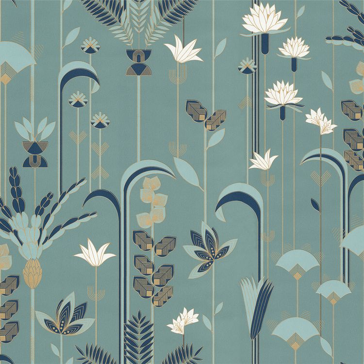 Papier peint TAELLE Caselio, Vinyle sur intissé décor Floral / Végétal,  bleu