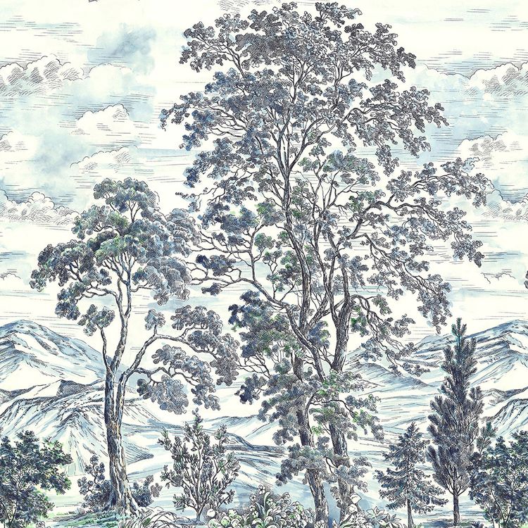 Papier peint  Panoramique KANDICE Komar, 100% Intissé décor Floral / Végétal, bleu