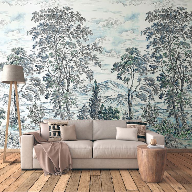 Papier peint  Panoramique KANDICE Komar, 100% Intissé décor Floral / Végétal, bleu