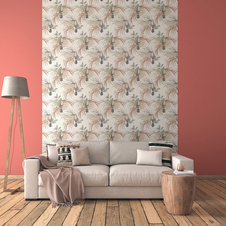 Papier peint LEONOR Initiales, Vinyle sur intissé décor Floral / Végétal, beige