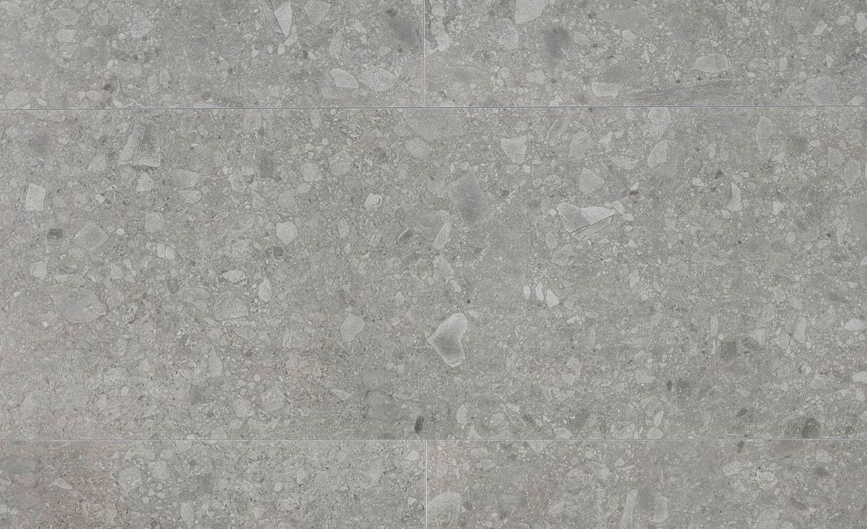 Revêtement minéral composite CERAMIN TILES SJ, terrazzo minéral gris clair, dalle 39.20 x 118.00 cm