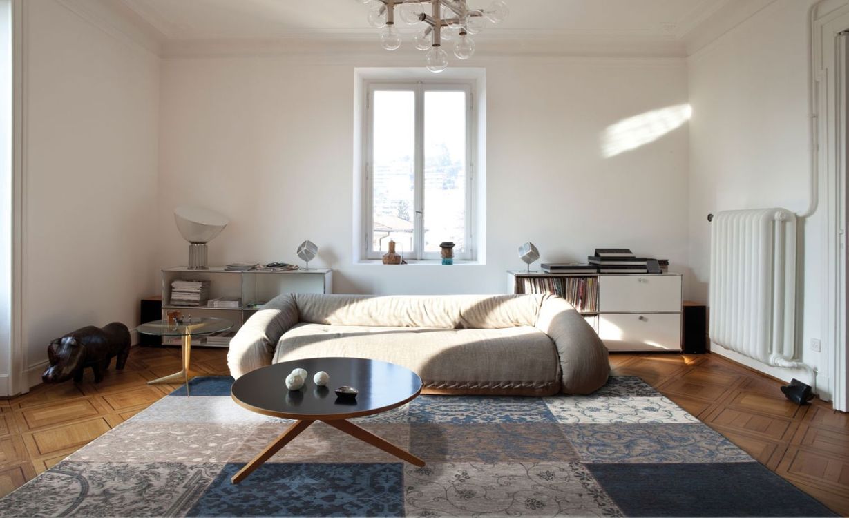 Tapis VINTAGE. Louis De Poortere, patchwork Bleu Denim