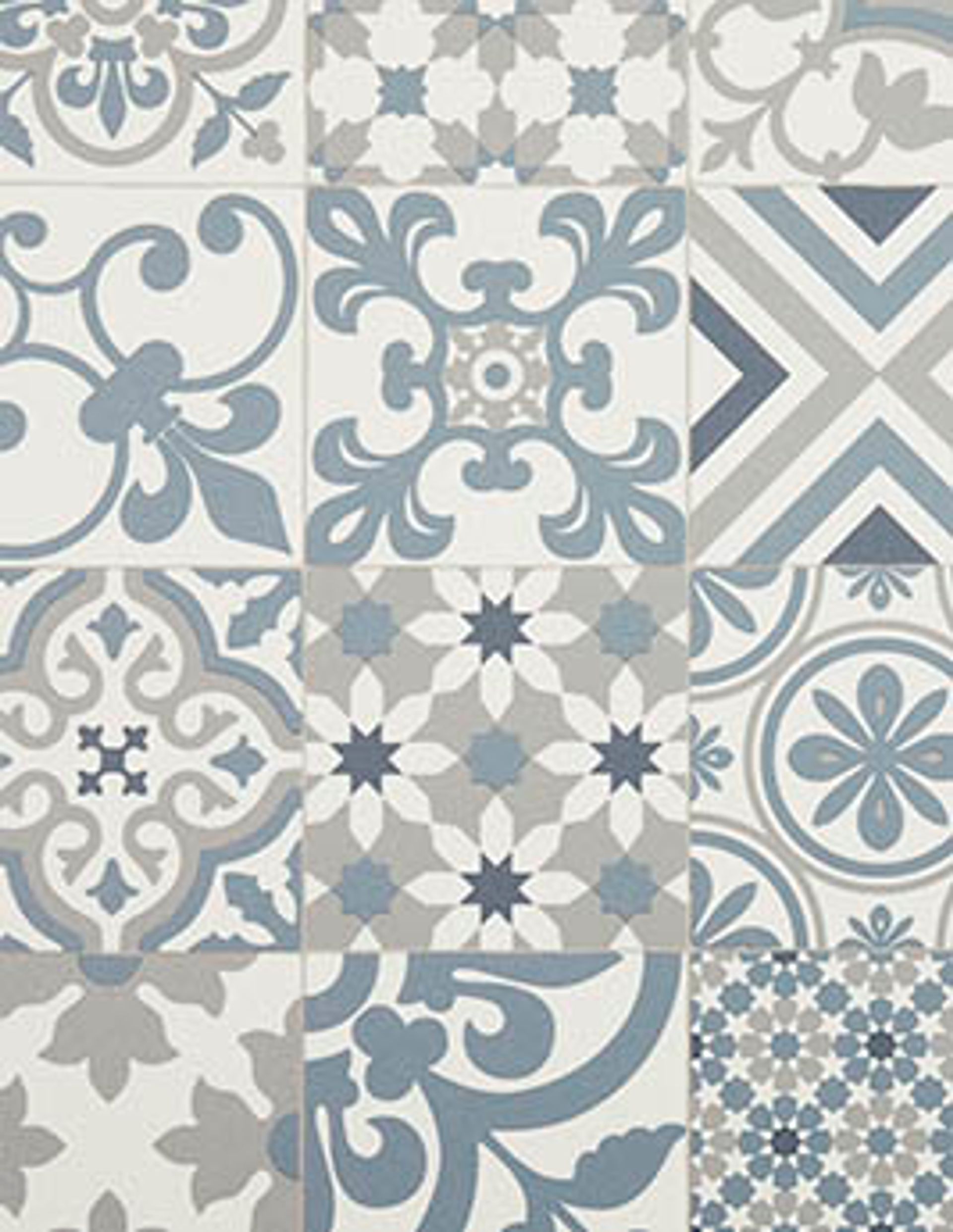 Sol vinyle rouleau EMOTION , Carreaux ciment gris et bleu, rouleau 4.00 m