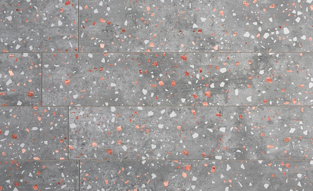 Sol stratifié EDITION , aspect Pierre terrazzo gris, lame 14.30 x 85.80 cm