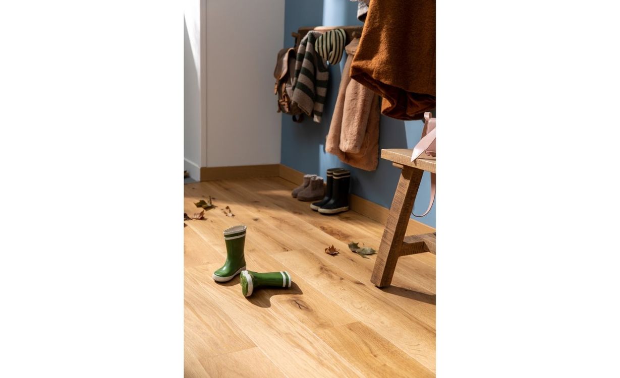 Parquet contrecollé COMPIEGNE 165 CHENE RUSTIQUE, chêne naturel, verni, larg. 16.50 cm