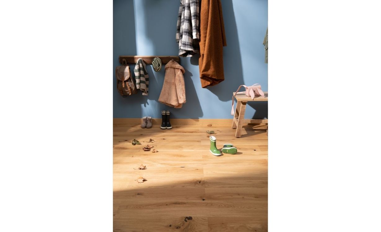 Parquet contrecollé COMPIEGNE 165 CHENE RUSTIQUE, chêne naturel, verni, larg. 16.50 cm