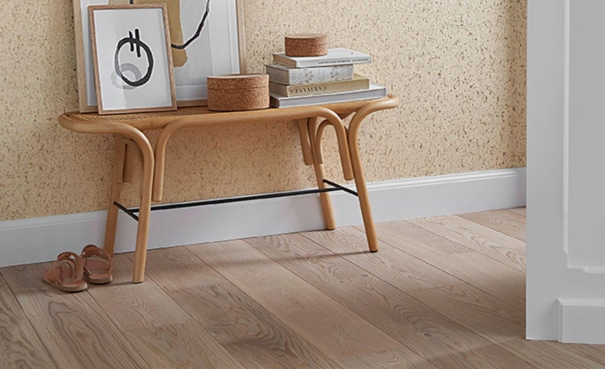 Parquet contrecollé MAJESTE 184 CHENE AUTHENTIQUE, chêne marron clair, verni, larg. 18.40 cm