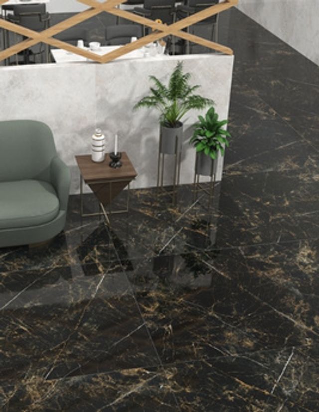 Carrelage BLACK, aspect marbre noir, dim 60.00 x 120.00 cm