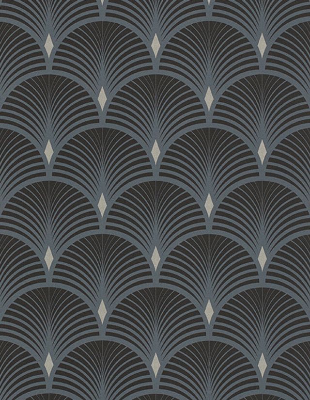 Papier peint BAKER Decoprint, Vinyle sur intissé décor , bleu et argent