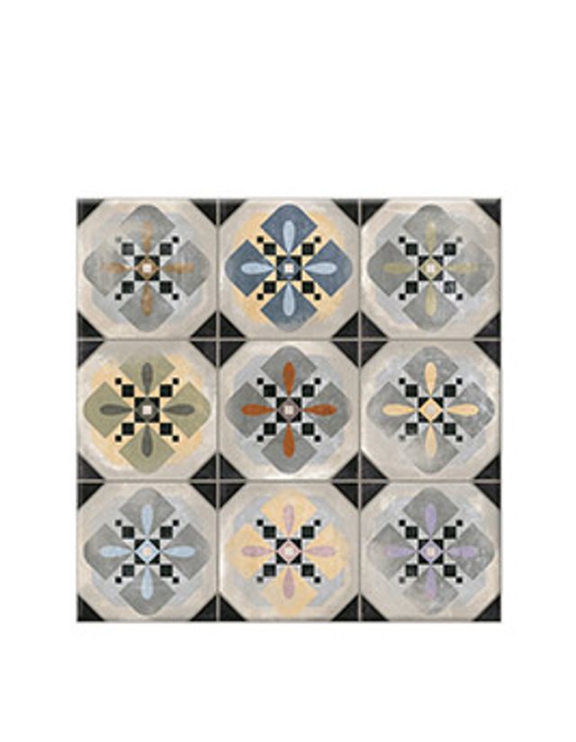 Carrelage 9DECORS 3, aspect carreau ciment multicolore, dim 31.60 x 31.60 cm