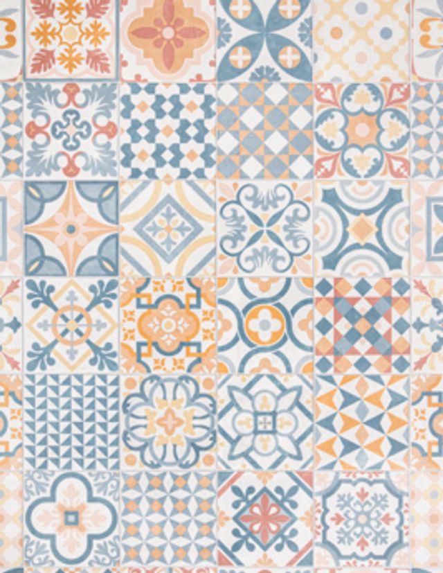Sol vinyle rouleau MOONLIGHT , Carreaux ciment orange, rouleau 4.00 m