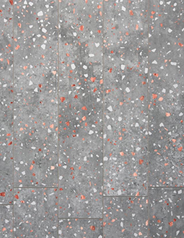 Sol stratifié EDITION , aspect Pierre terrazzo gris, lame 14.30 x 85.80 cm
