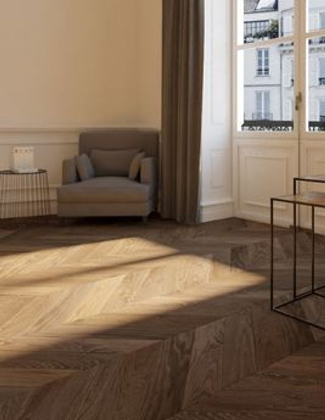 Parquet contrecollé DECO POINT DE HONGRIE 110 CHENE AUTHENTIQUE, chêne marron foncé, huilé, larg. 11.00 cm